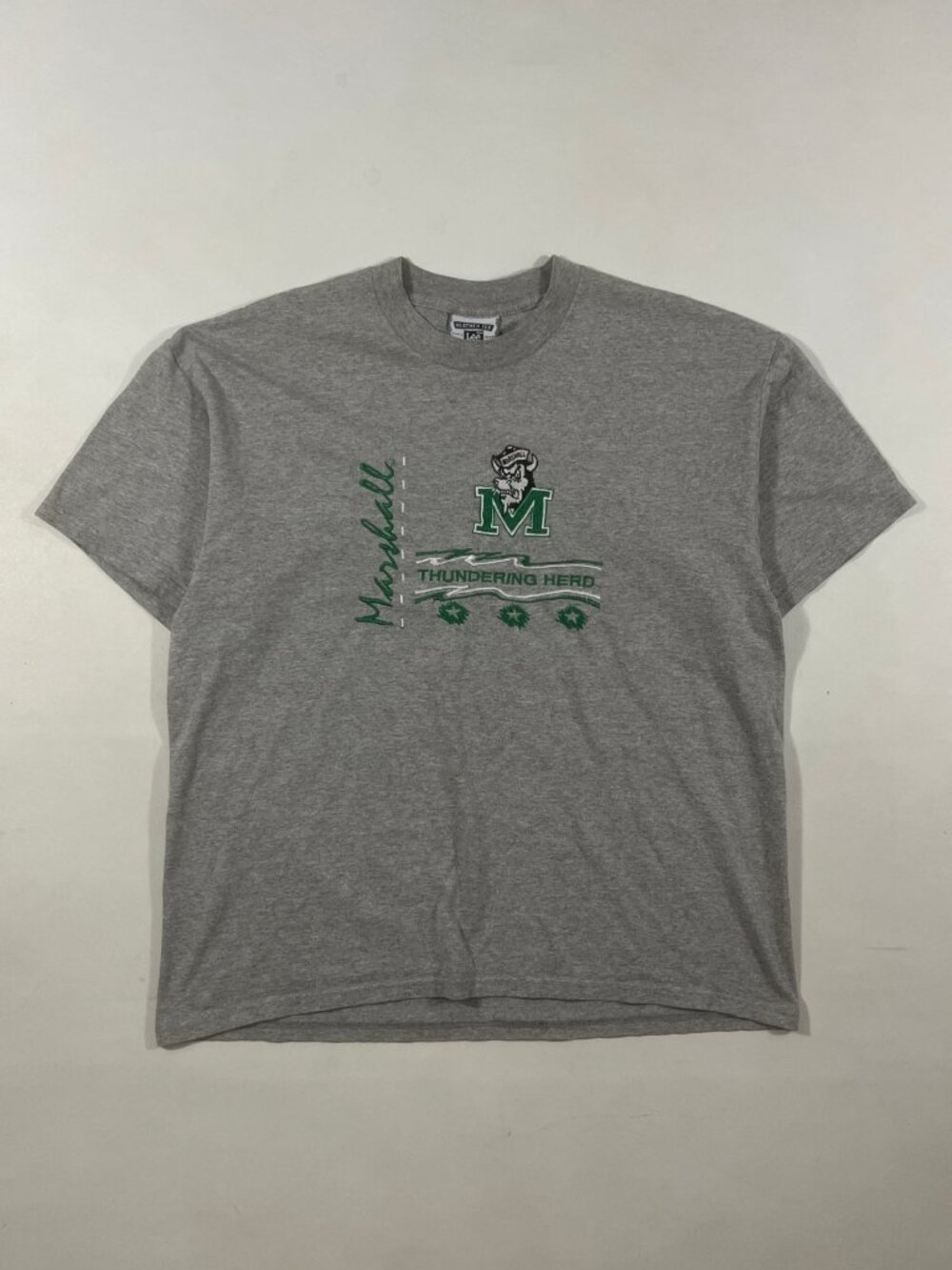Vintage Lee Marshall University Thundering Herd Embroidered Heather Gray Tee XL